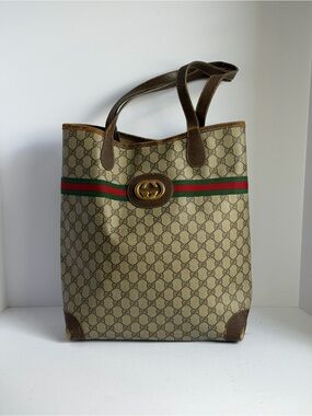 Vintage Gucci Monogram Canvas GG Logo Tote Bag